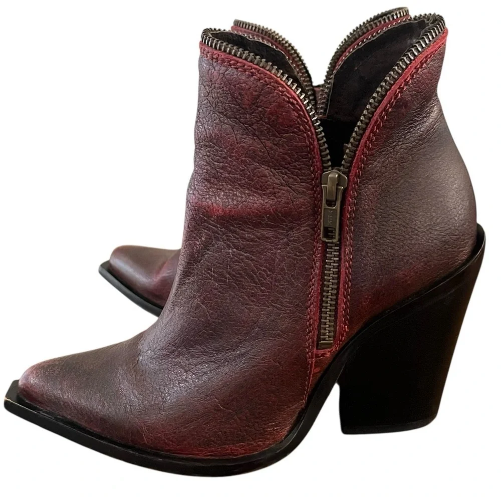Jeffrey Campbell Burgundy Red Leather Western Cowboy Ankle Bootie Boot SZ 6.5